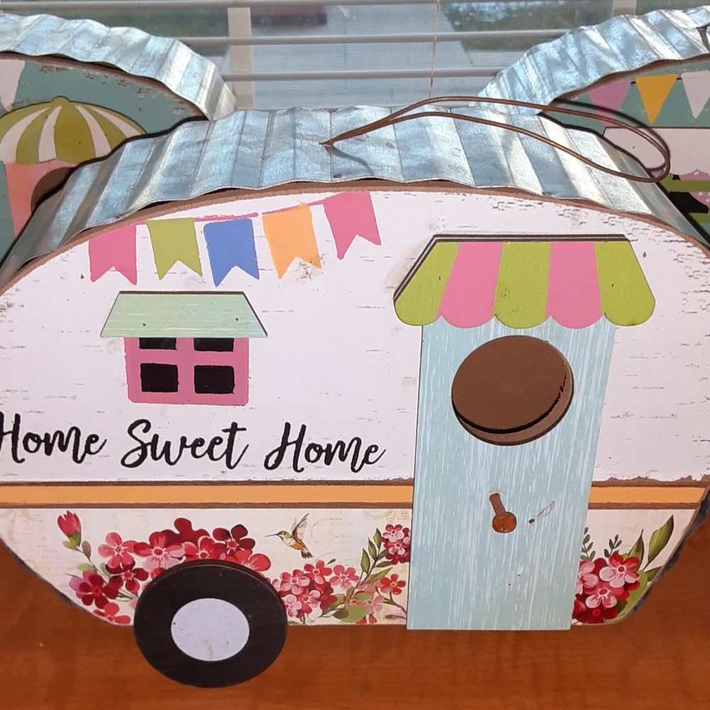 Outdoor Home Garden Decor Camper Trailer Shabby Chic Birdhouse